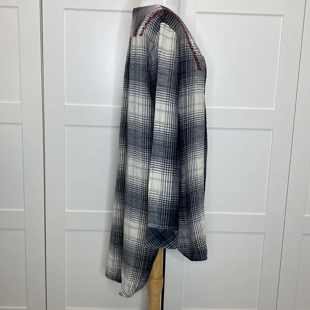 Anthropologie Floreat Embroidered Plaid Tunic Womens S - Picture 3 of 6